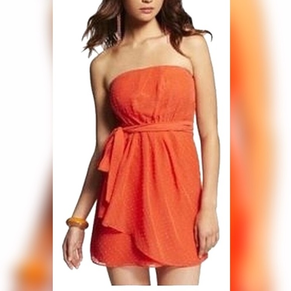 🌈3/$15 Express Orange Cip Dot Chiffon Dress SZ2